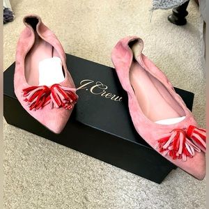 JCrew Lottie Tassel Flats in icy rose suede